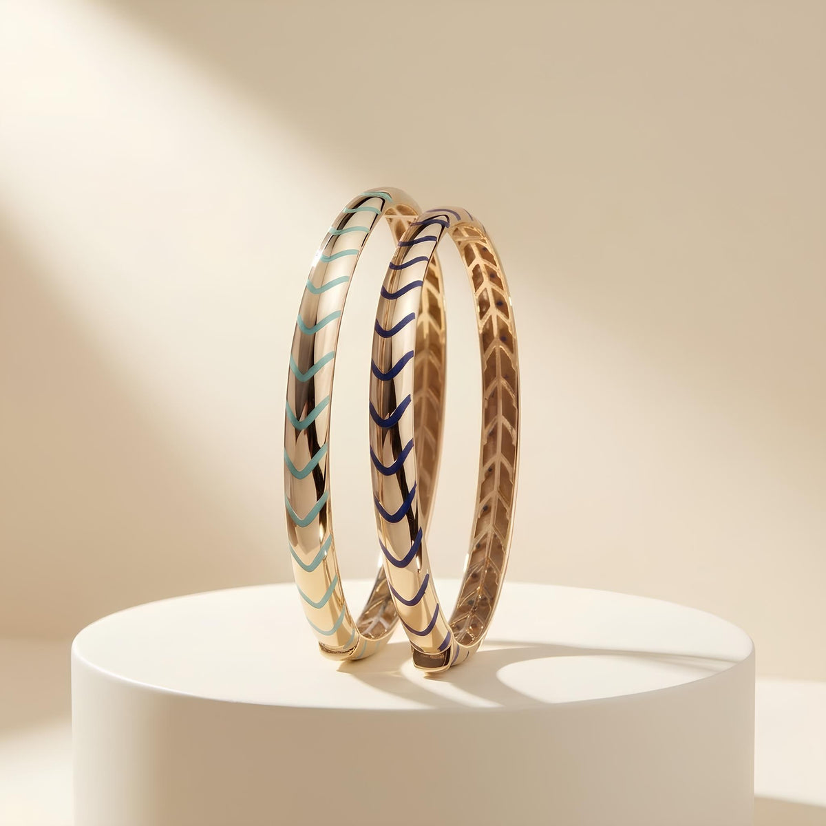 14K / 18K Solid Gold Chevron Enamel Bangle