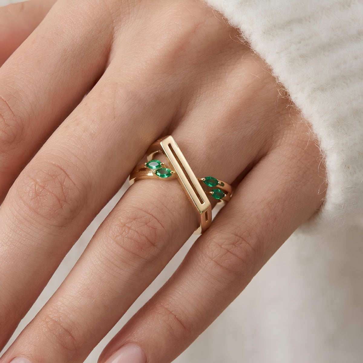 14K / 18K Solid Gold Marquise Gemstone Ring