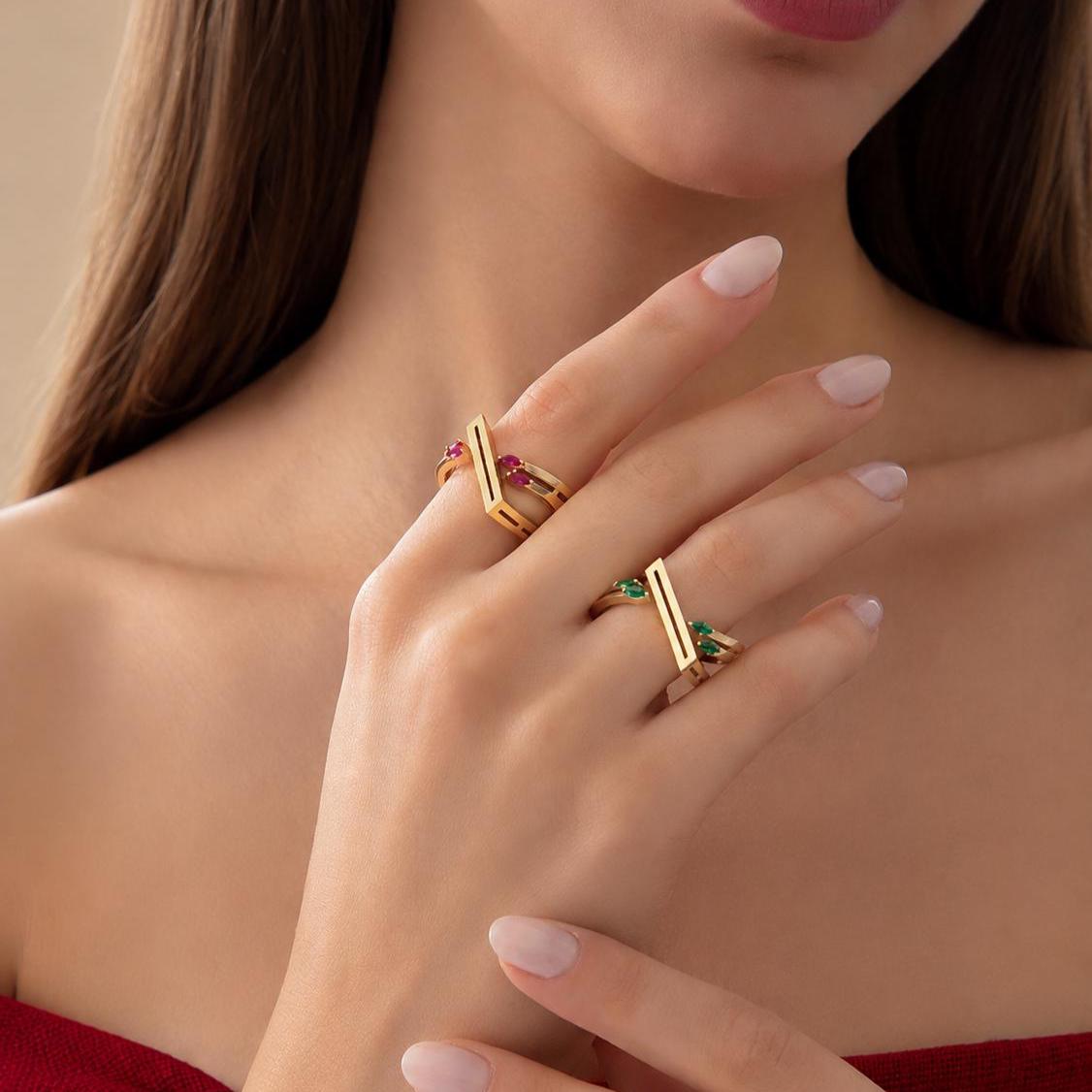 14K / 18K Solid Gold Marquise Gemstone Ring