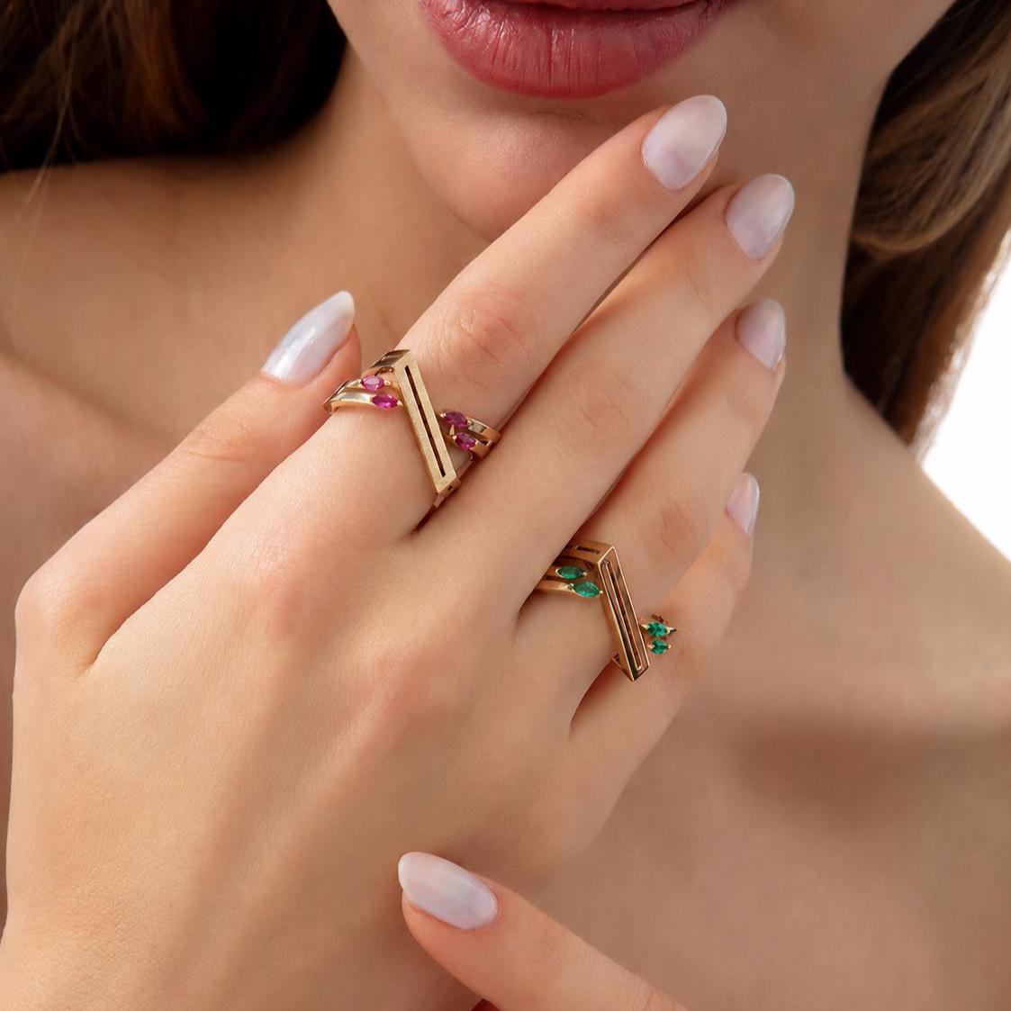 14K / 18K Solid Gold Marquise Gemstone Ring