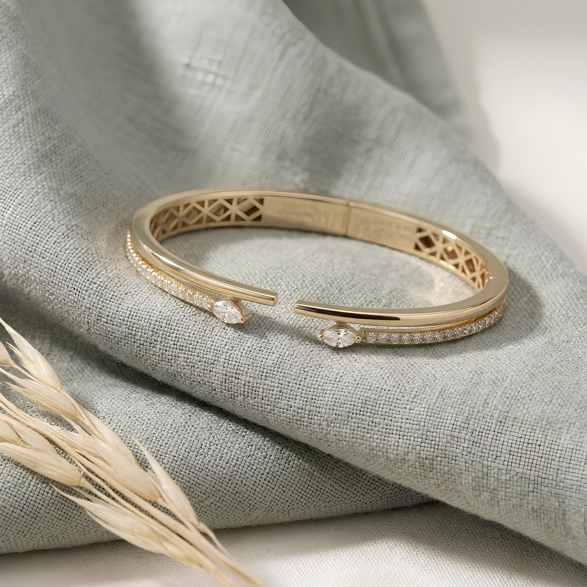 14K / 18K Solid Gold Marquise Zircon Bangle