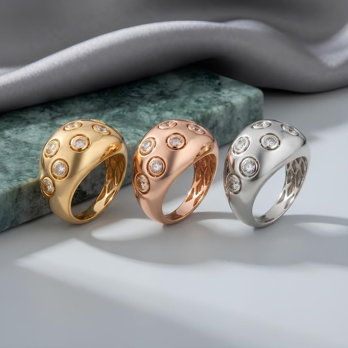 14K / 18K Solid Gold Zircon Dome Ring