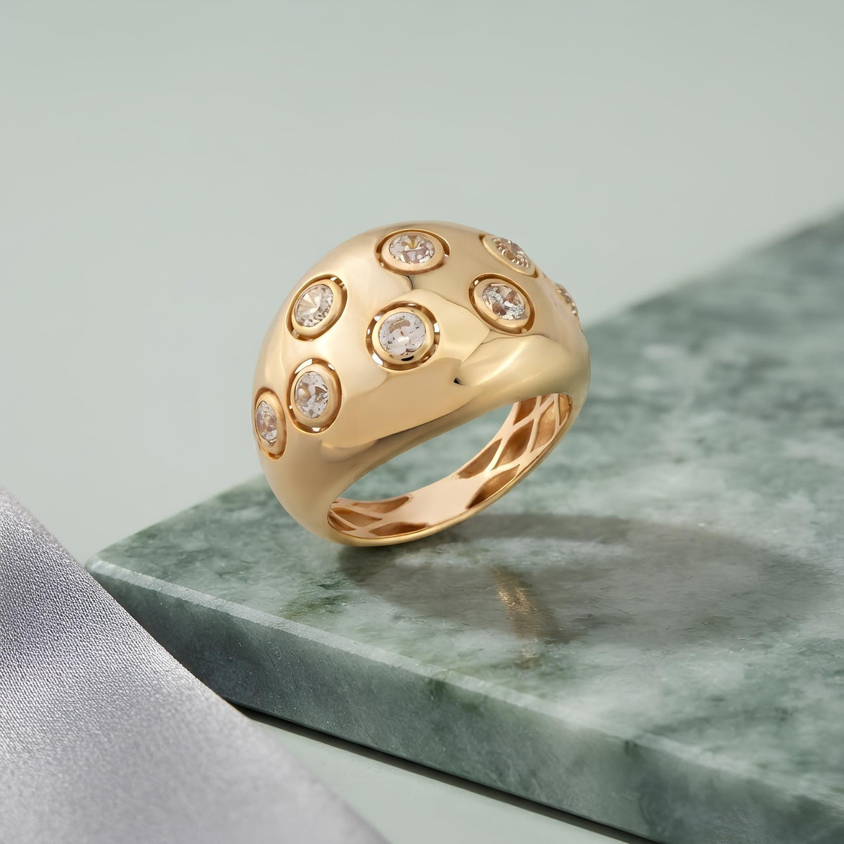 14K / 18K Solid Gold Zircon Dome Ring