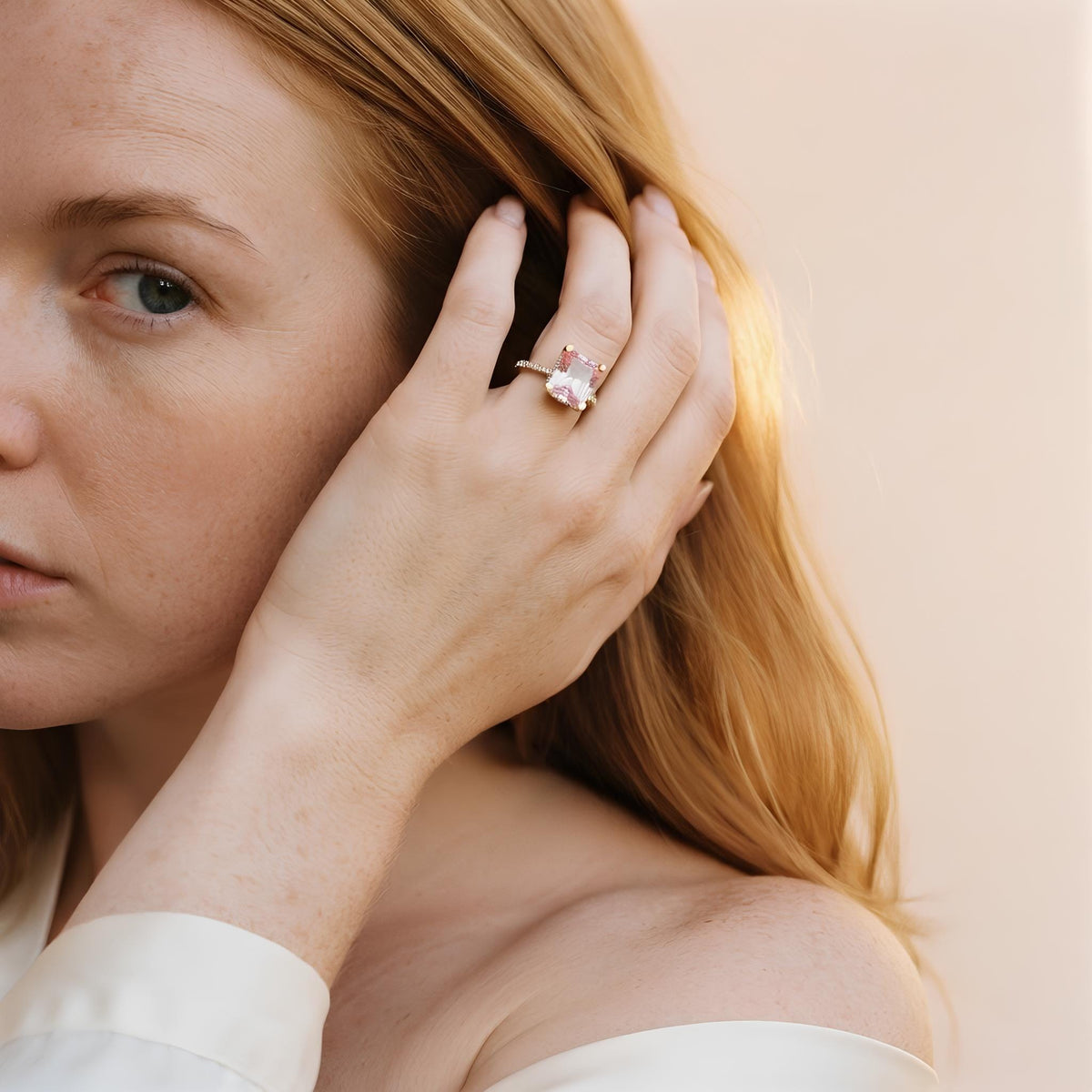 14K / 18K Solid Gold Pink Zircon Halo Ring
