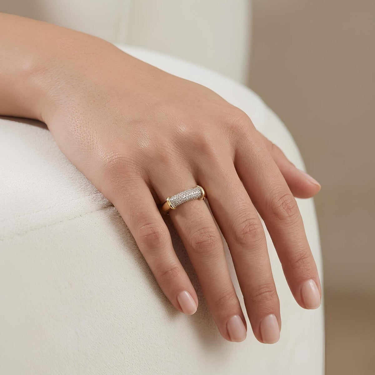 14K / 18K Solid Gold Pave Bar Ring