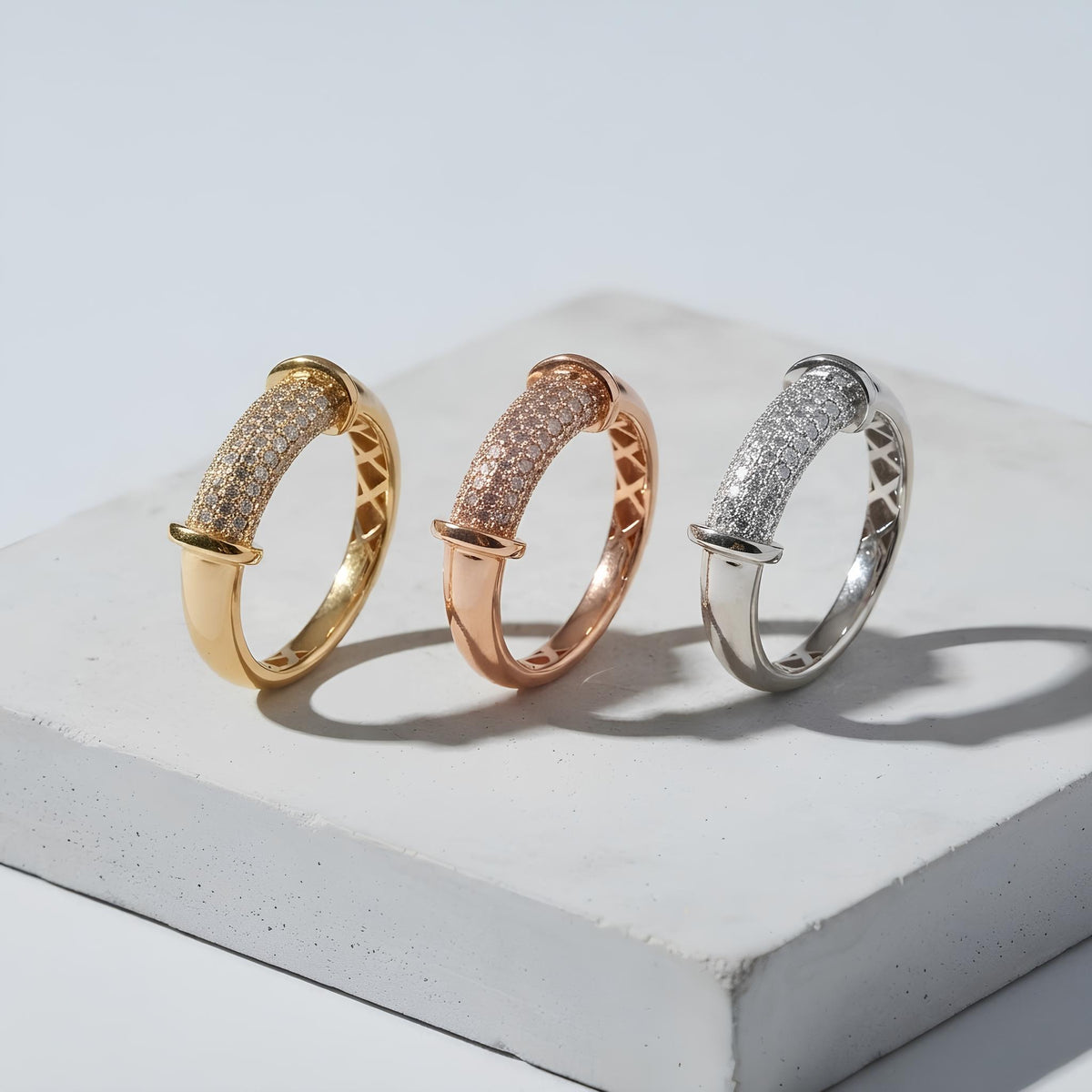 14K / 18K Solid Gold Pave Bar Ring