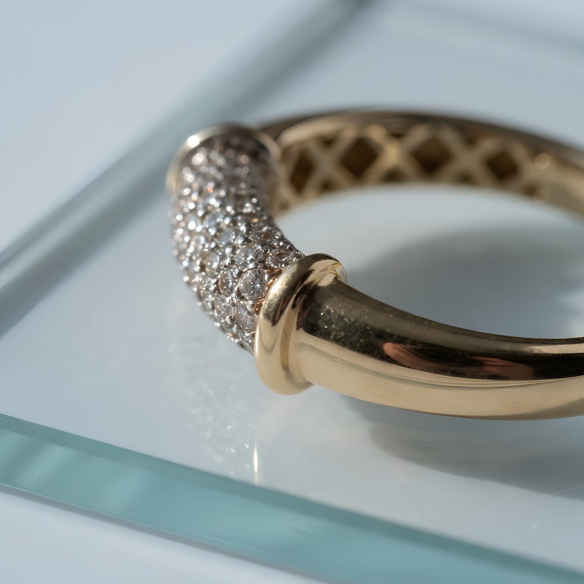 14K / 18K Solid Gold Pave Bar Ring