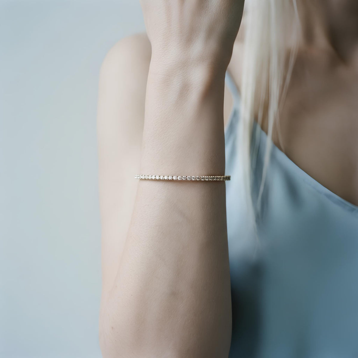 14K / 18K Solid Gold Pave Zircon Tennis Bangle