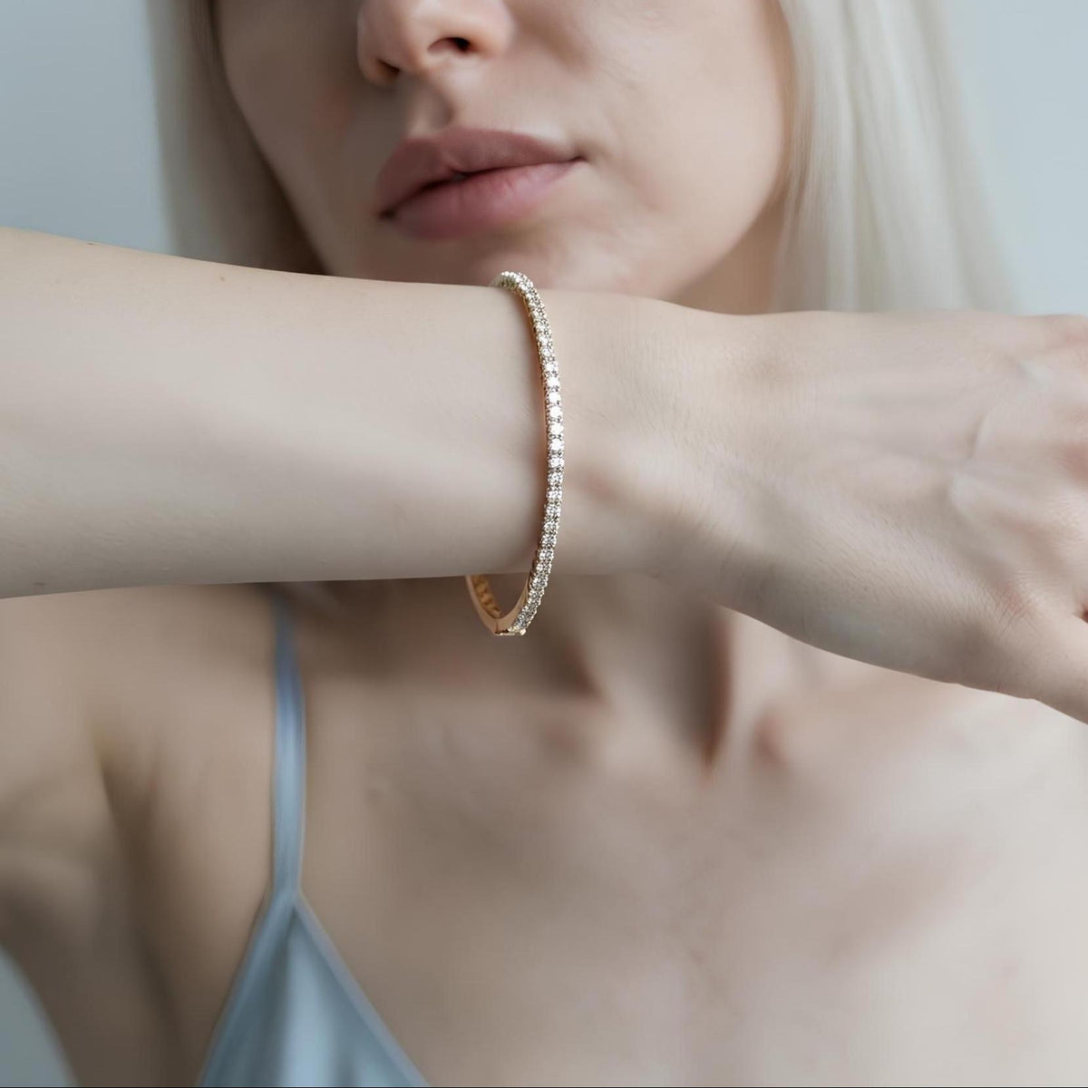 14K / 18K Solid Gold Pave Zircon Tennis Bangle
