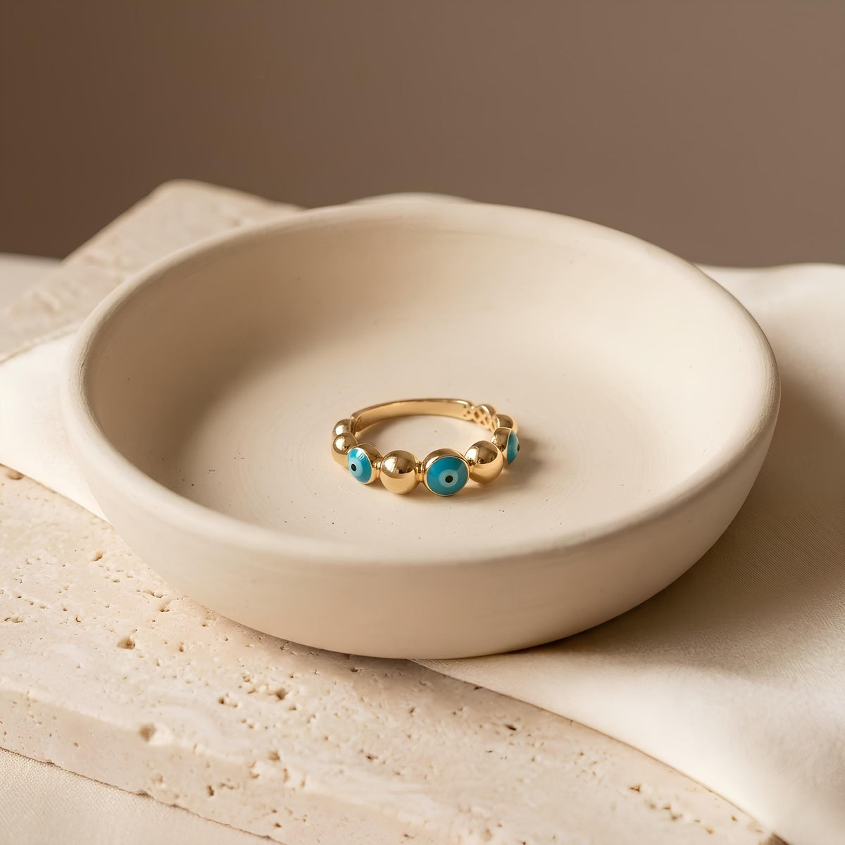 14K / 18K Solid Gold Evil Eye Ring