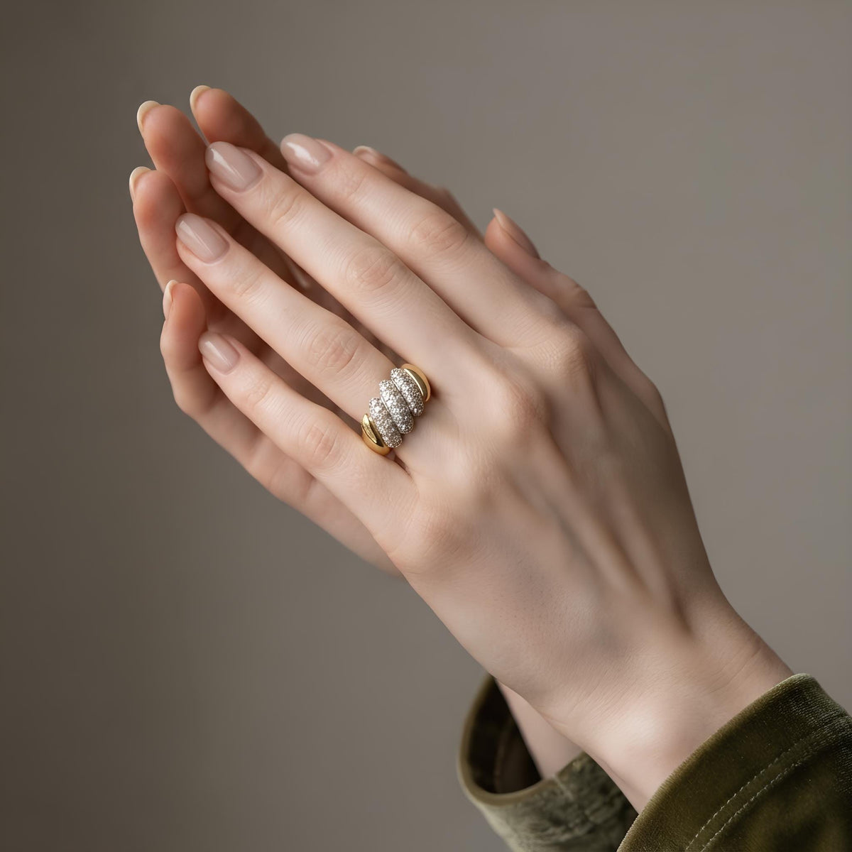 14K / 18K Solid Gold Pave Cocktail Ring