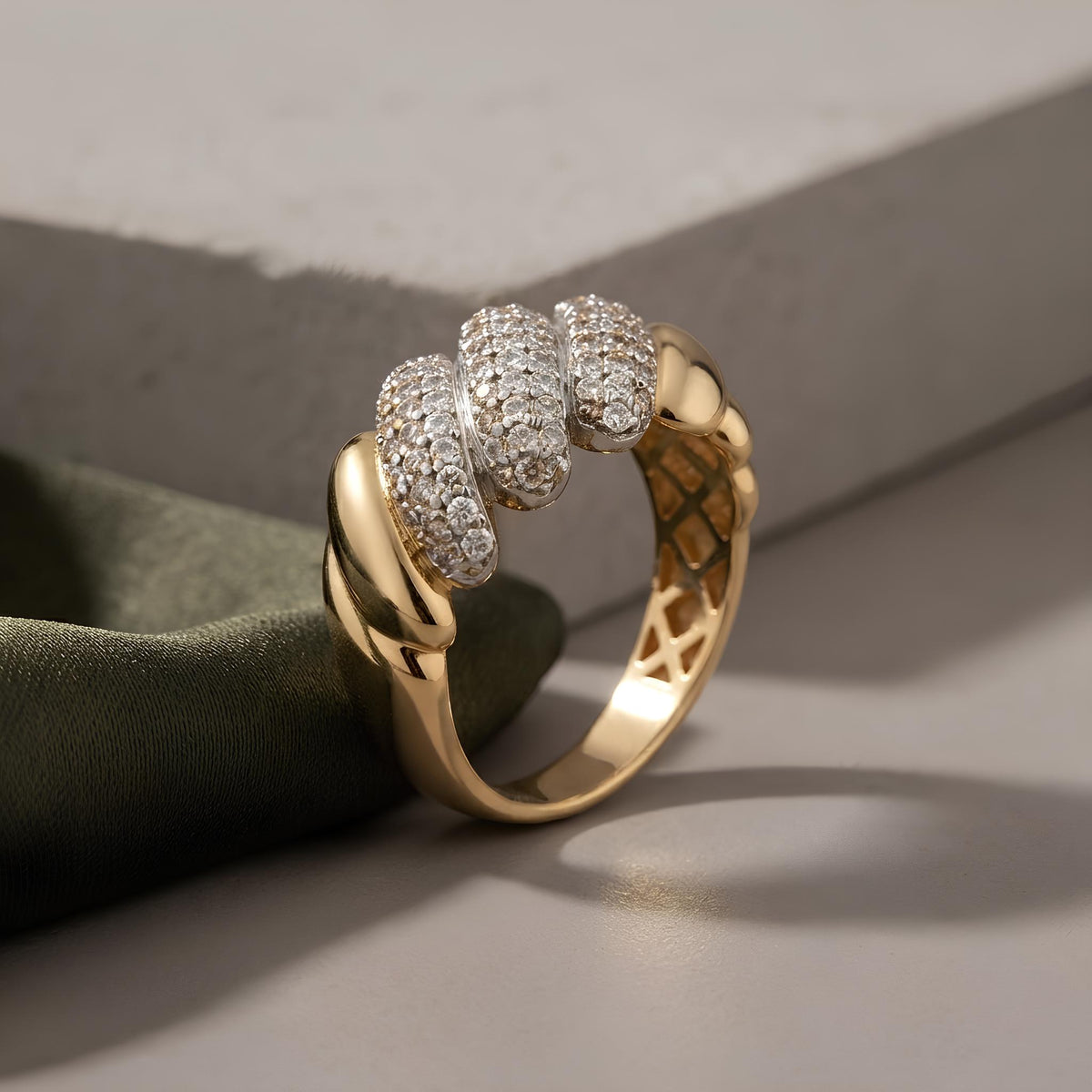 14K / 18K Solid Gold Pave Cocktail Ring