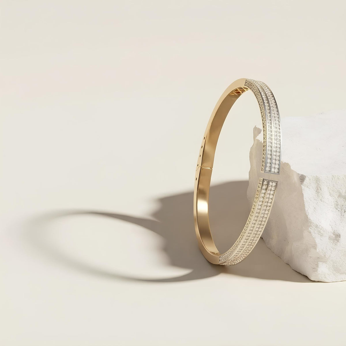 14K / 18K Solid Gold Double Row Pavé Zircon Bangle