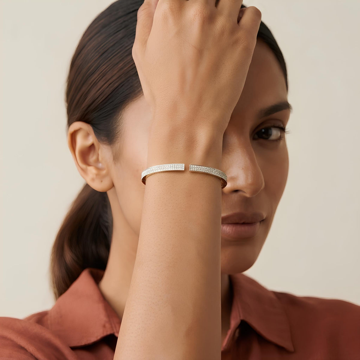 14K / 18K Solid Gold Double Row Pavé Zircon Bangle
