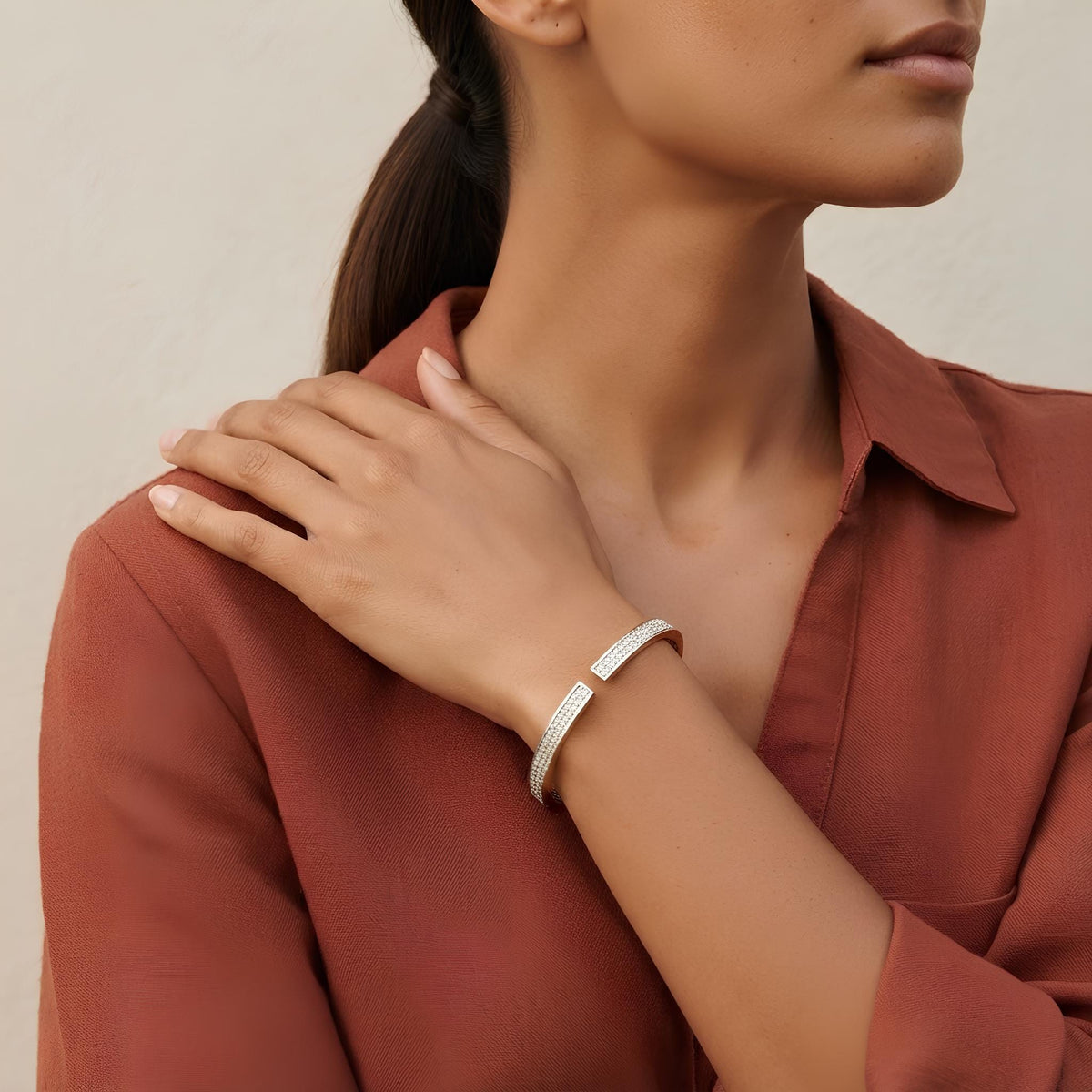 14K / 18K Solid Gold Double Row Pavé Zircon Bangle
