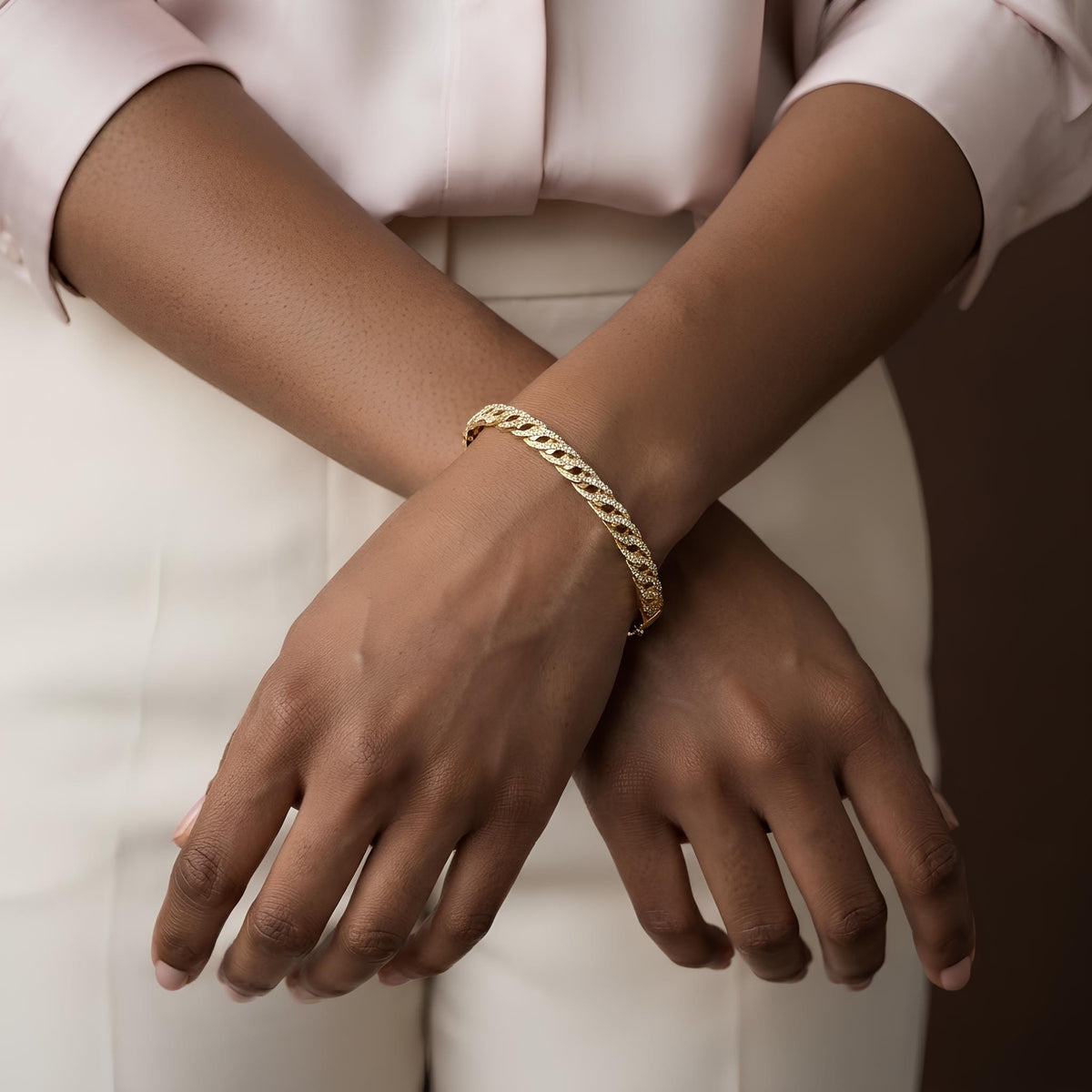 14K / 18K Solid Gold Pave Zircon Curb Bangle