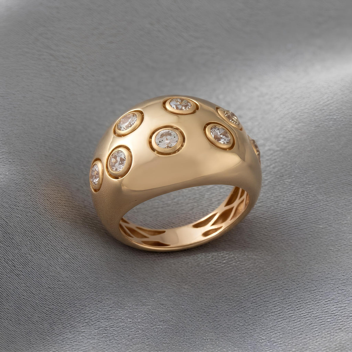 14K / 18K Solid Gold Zircon Dome Ring