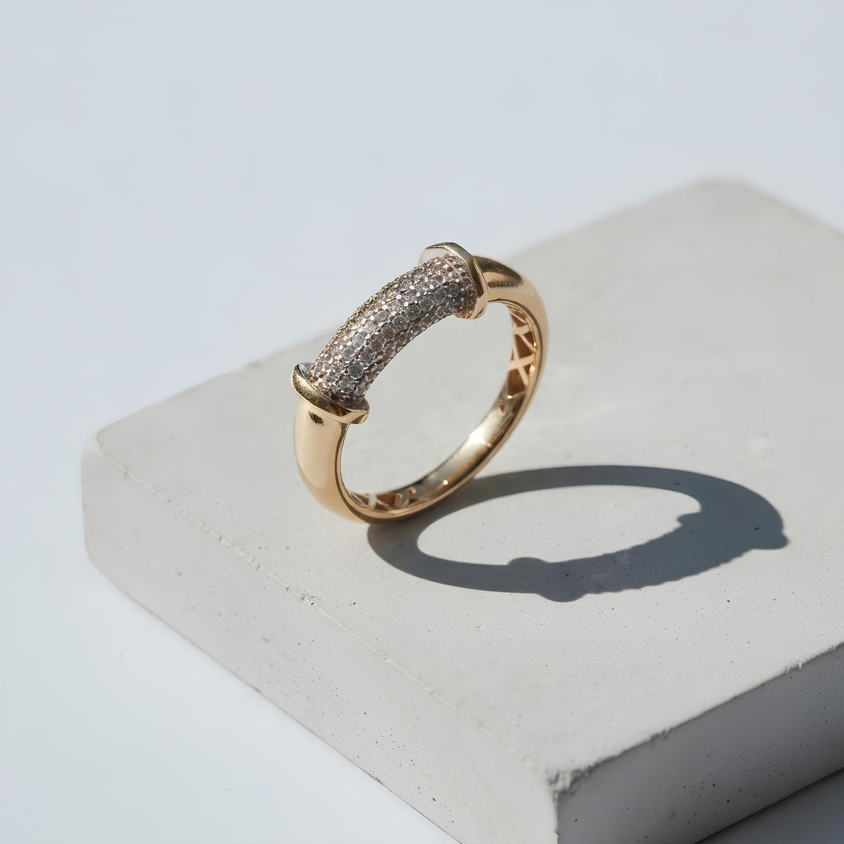 14K / 18K Solid Gold Pave Bar Ring