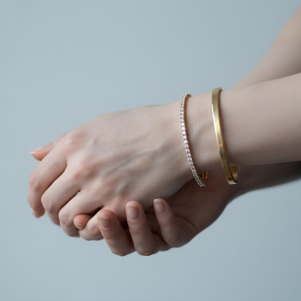14K / 18K Solid Gold Pave Zircon Tennis Bangle