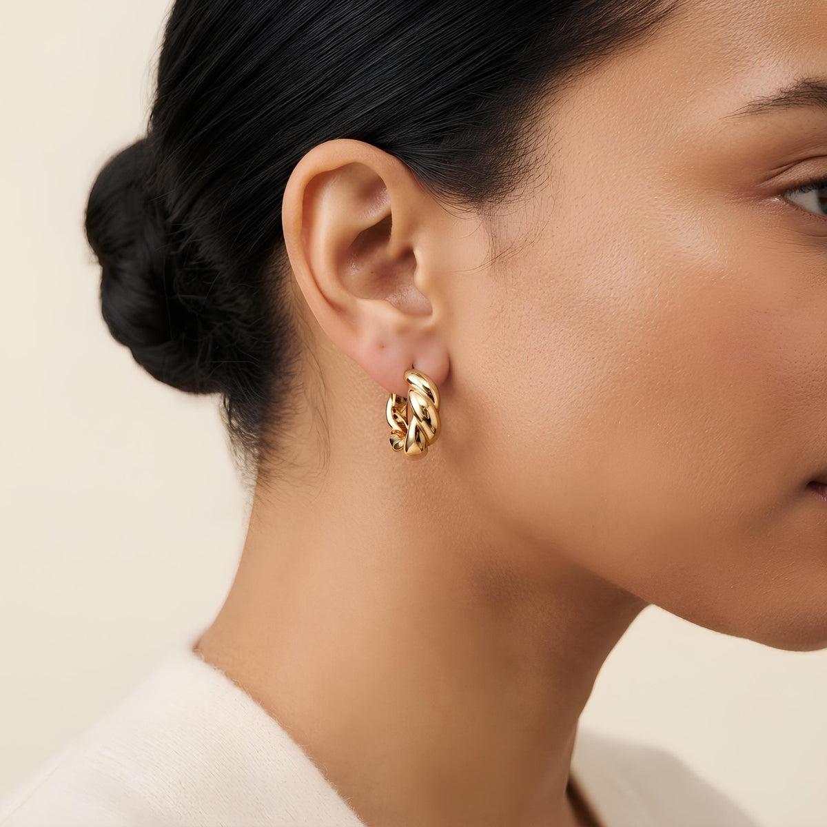 14K / 18K Solid Gold Croissant Hoop Earrings