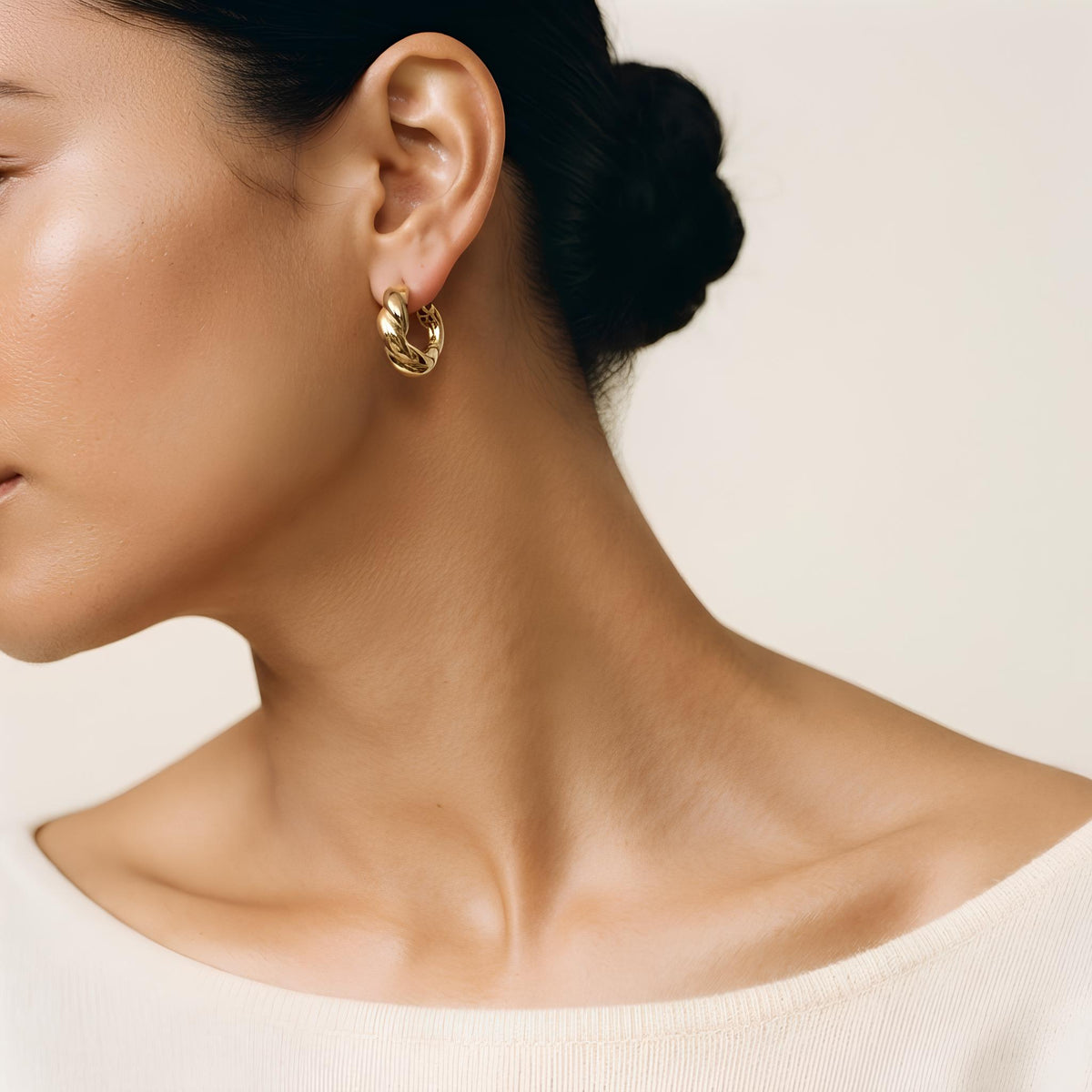 14K / 18K Solid Gold Croissant Hoop Earrings