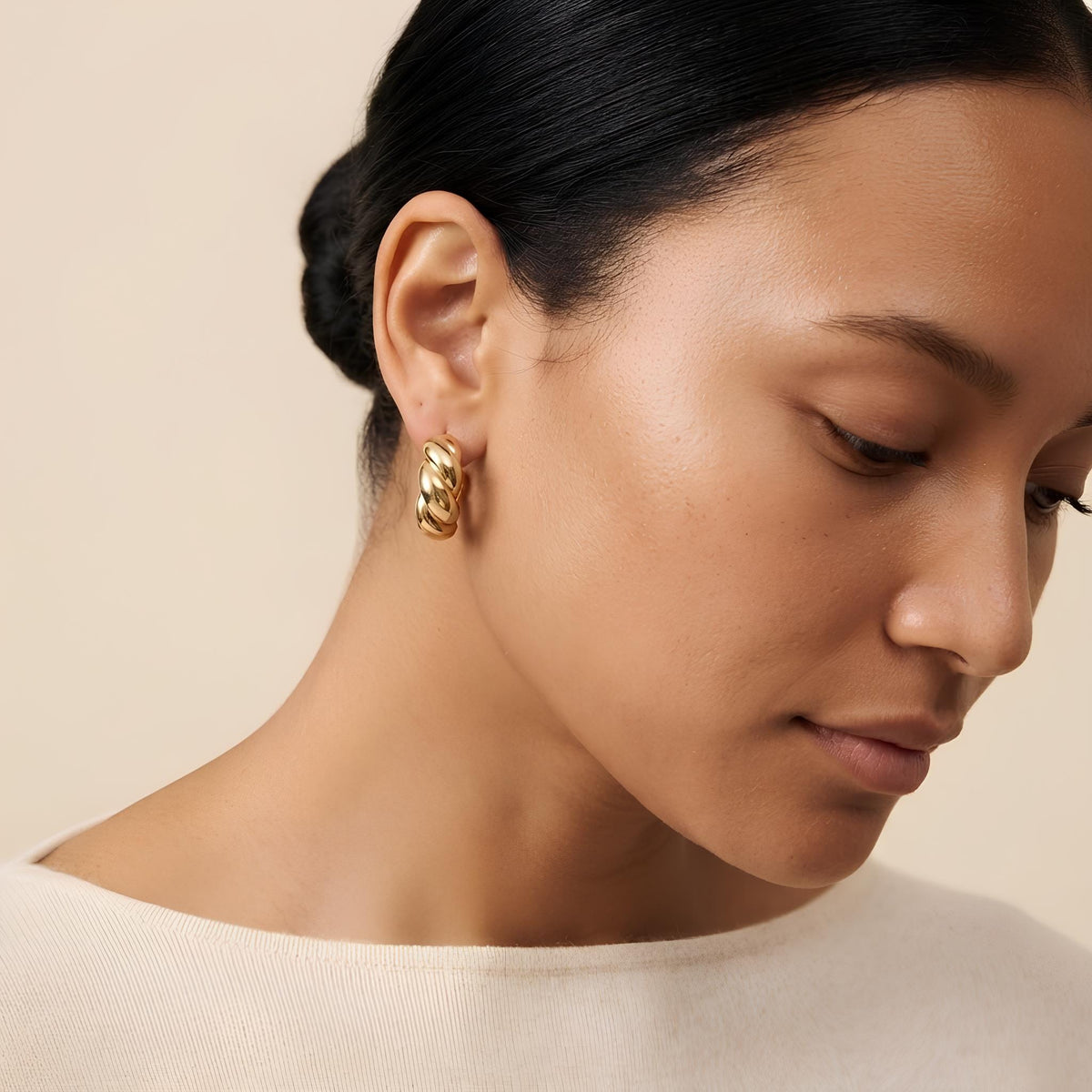 14K / 18K Solid Gold Croissant Hoop Earrings