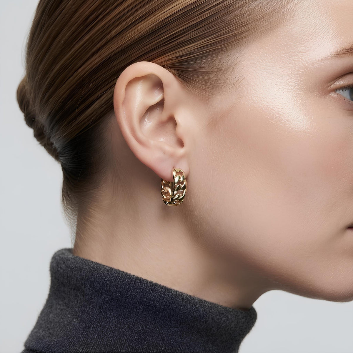 14K / 18K Solid Gold Cuban Link Hoop Earrings