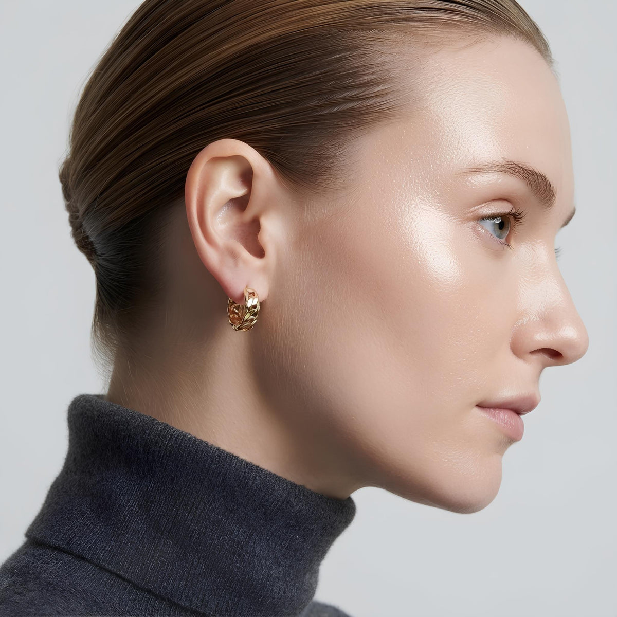 14K / 18K Solid Gold Cuban Link Hoop Earrings