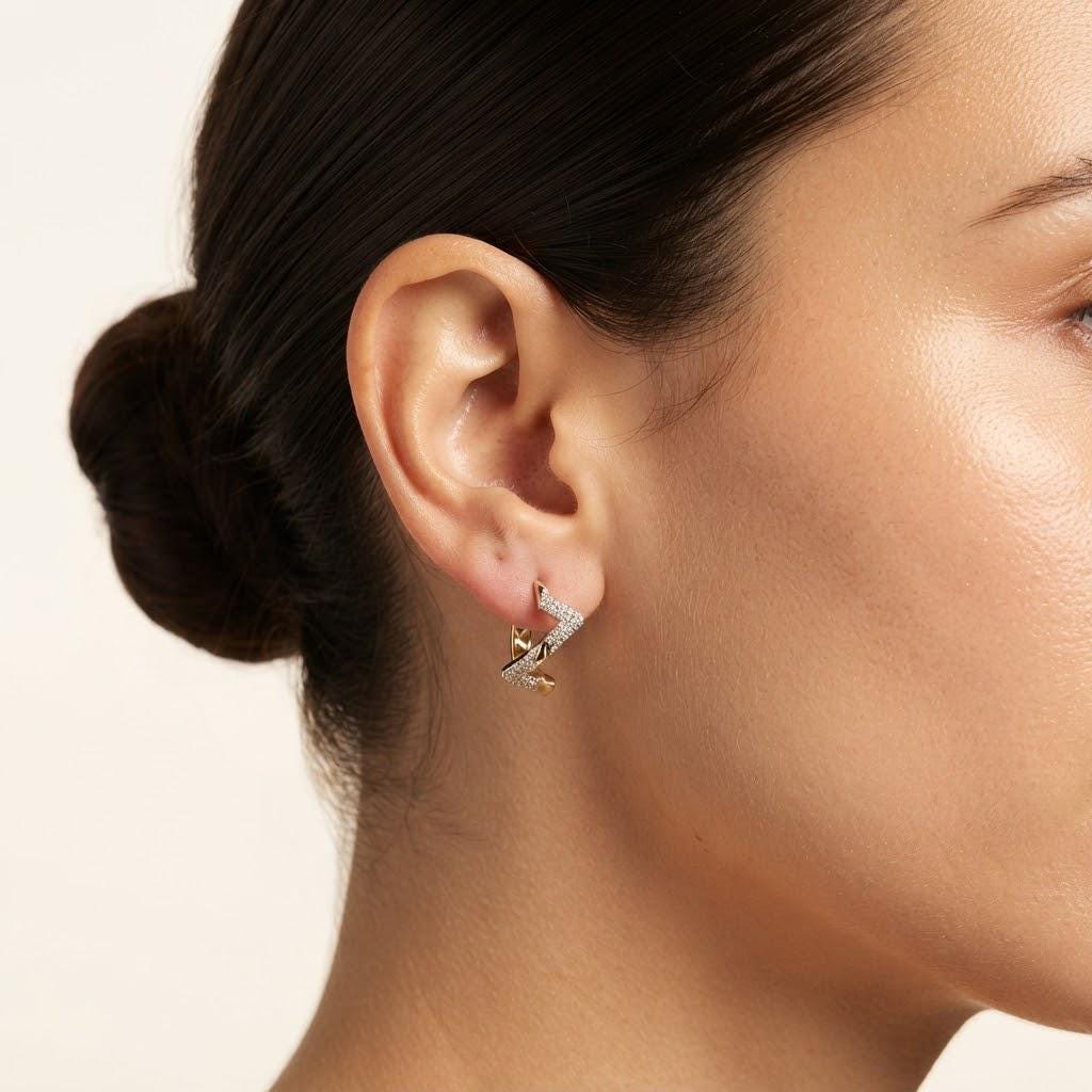 14K / 18K Solid Gold Zigzag Huggie Earrings