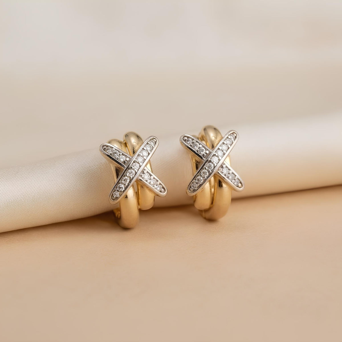 14K / 18K Solid Gold X Huggie Earrings
