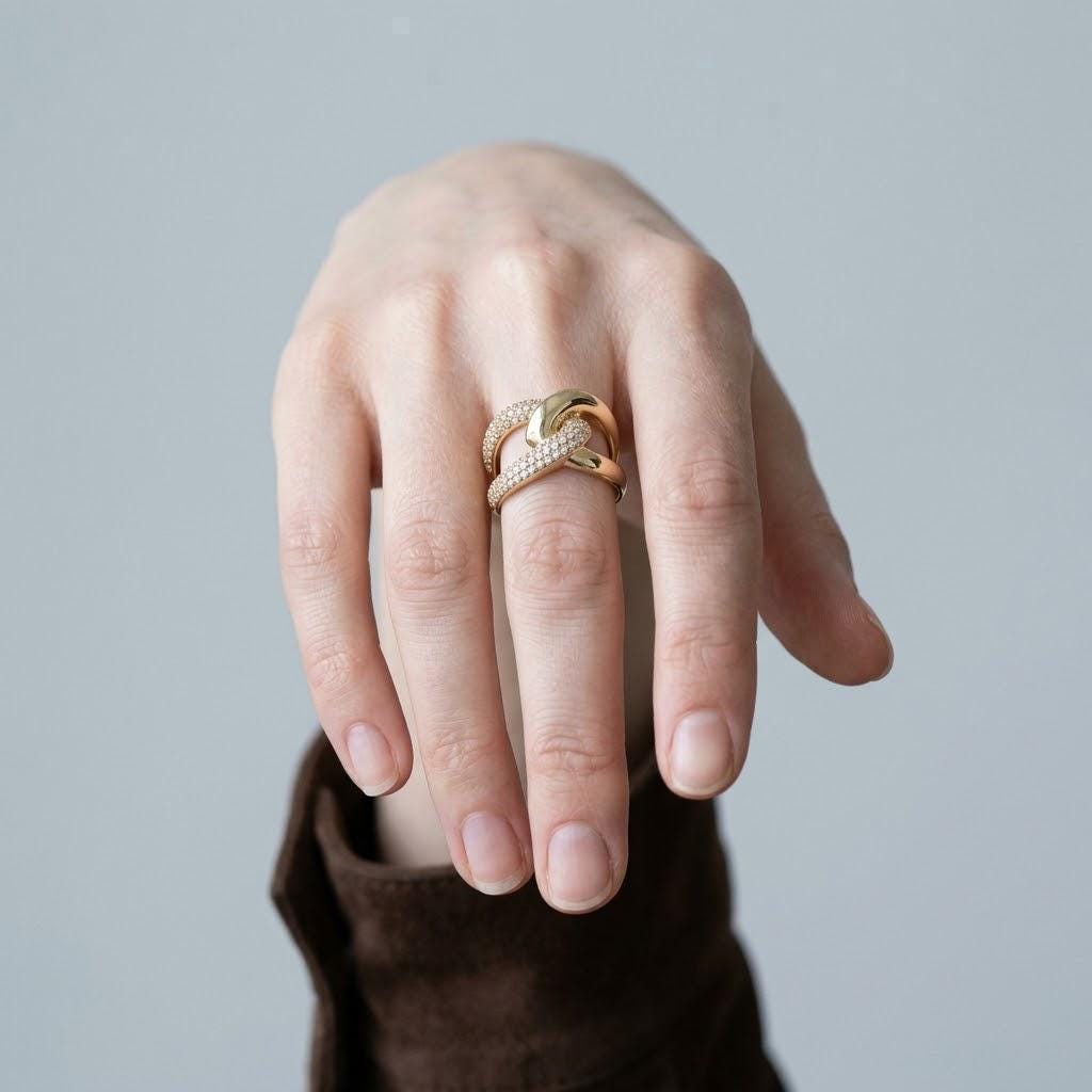 14K / 18K Solid Gold Pave Knot Ring
