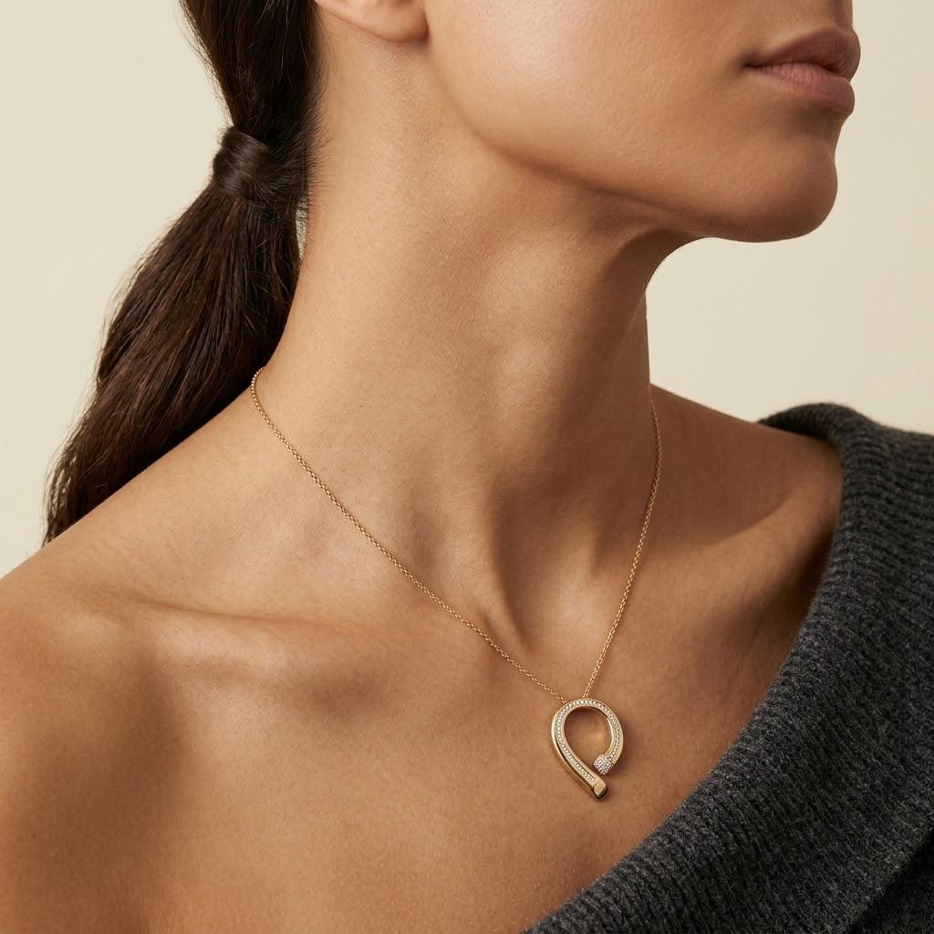 14K / 18K Solid Gold Pave Horseshoe Necklace