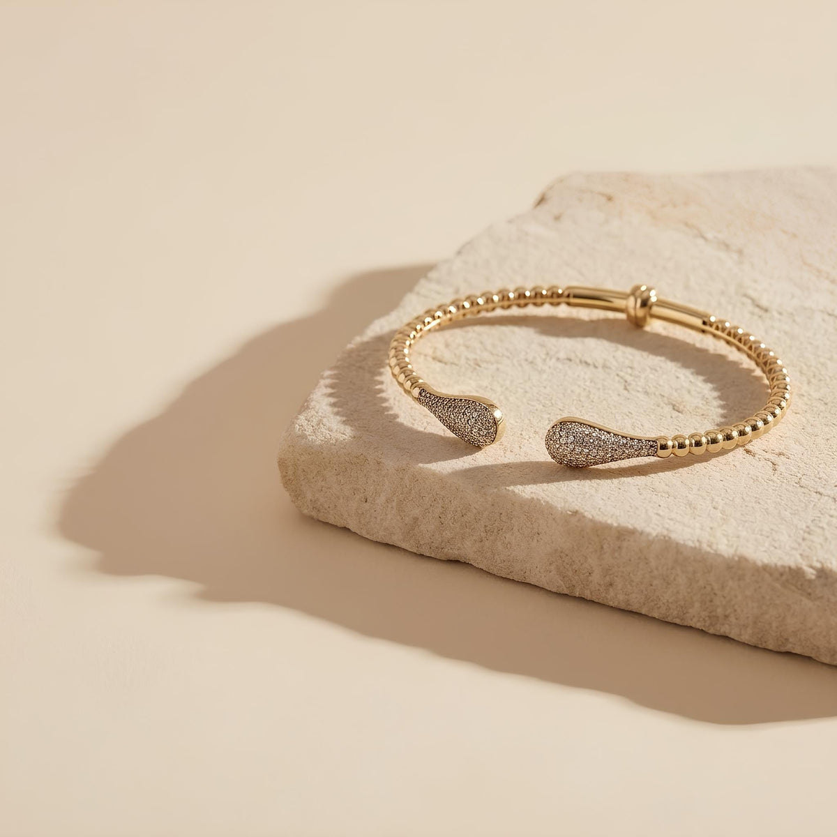 14K / 18K Solid Gold Pave Teardrop Bangle
