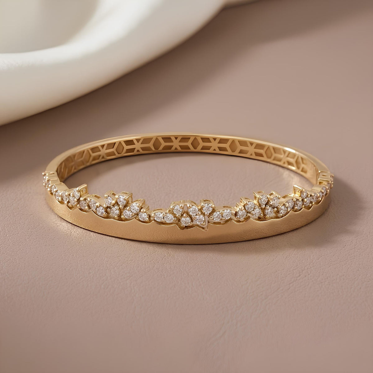14K / 18K Solid Gold Pave Zircon Vine Bangle