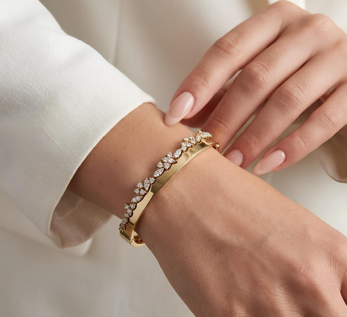 14K / 18K Solid Gold Pave Zircon Vine Bangle