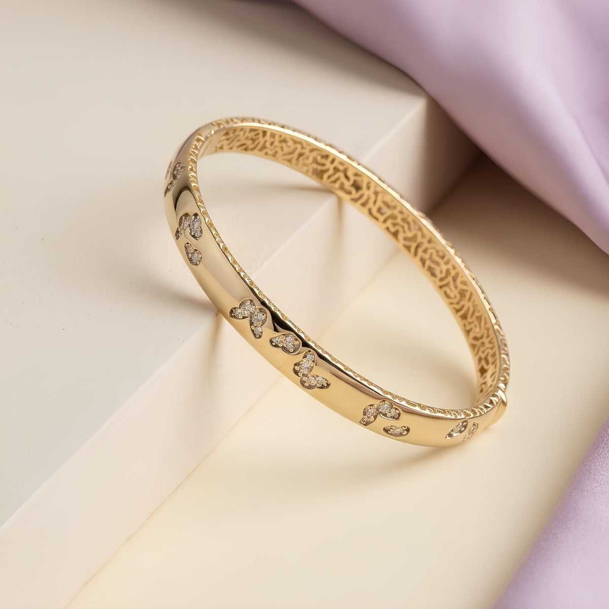 14K / 18K Solid Gold Butterfly Pave Zircon Bangle