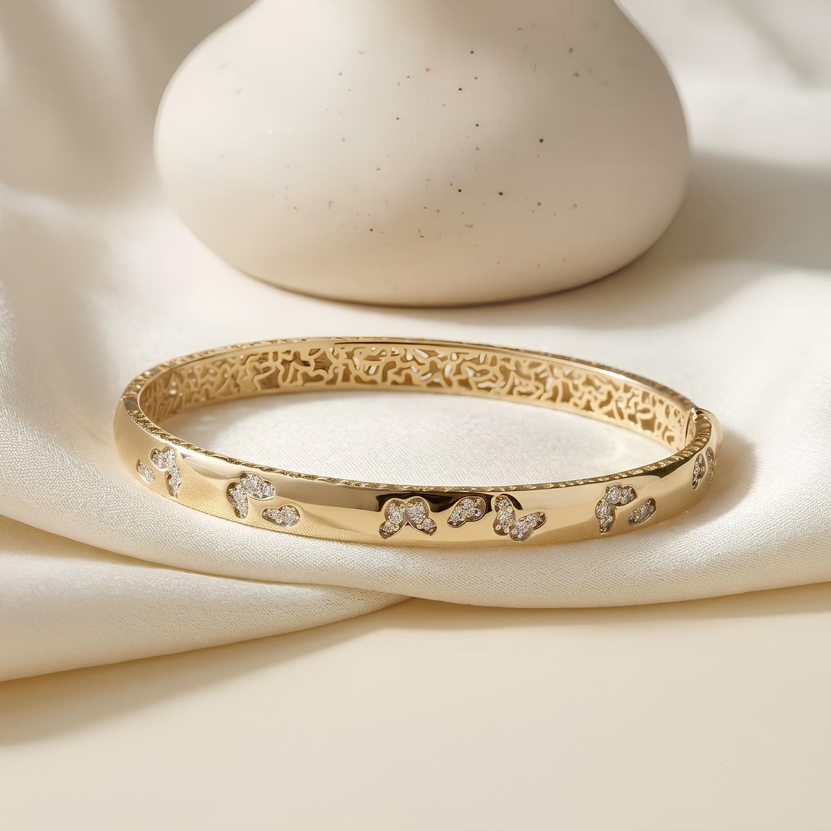 14K / 18K Solid Gold Butterfly Pave Zircon Bangle