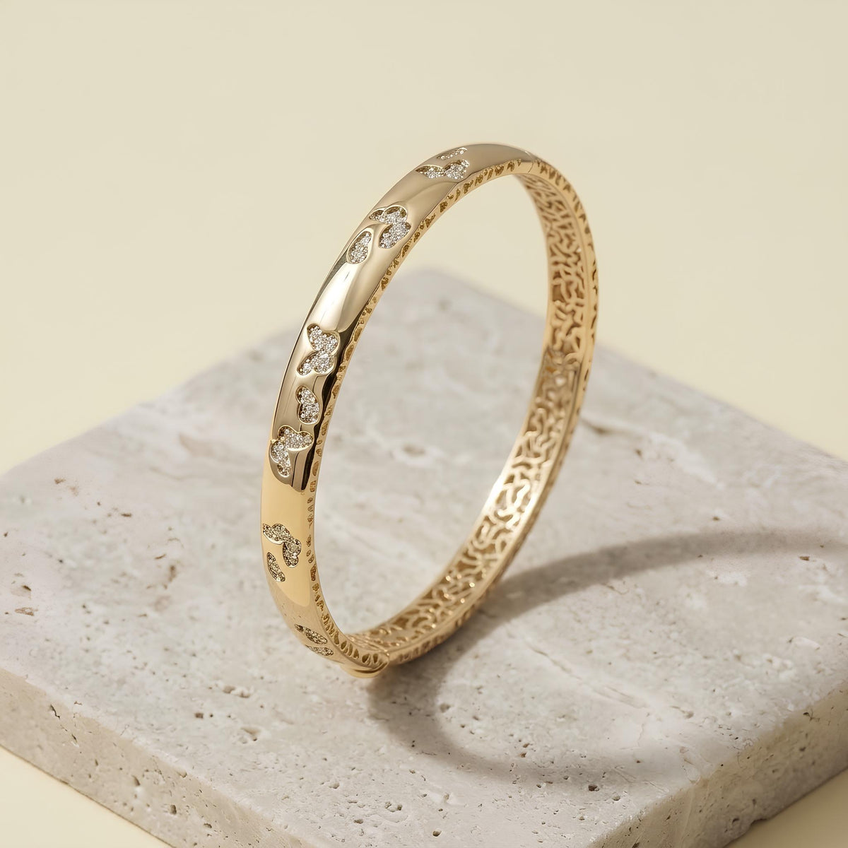 14K / 18K Solid Gold Butterfly Pave Zircon Bangle