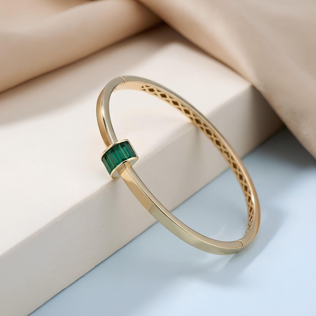 14K / 18K Solid Gold Baguette Zircon Bangle