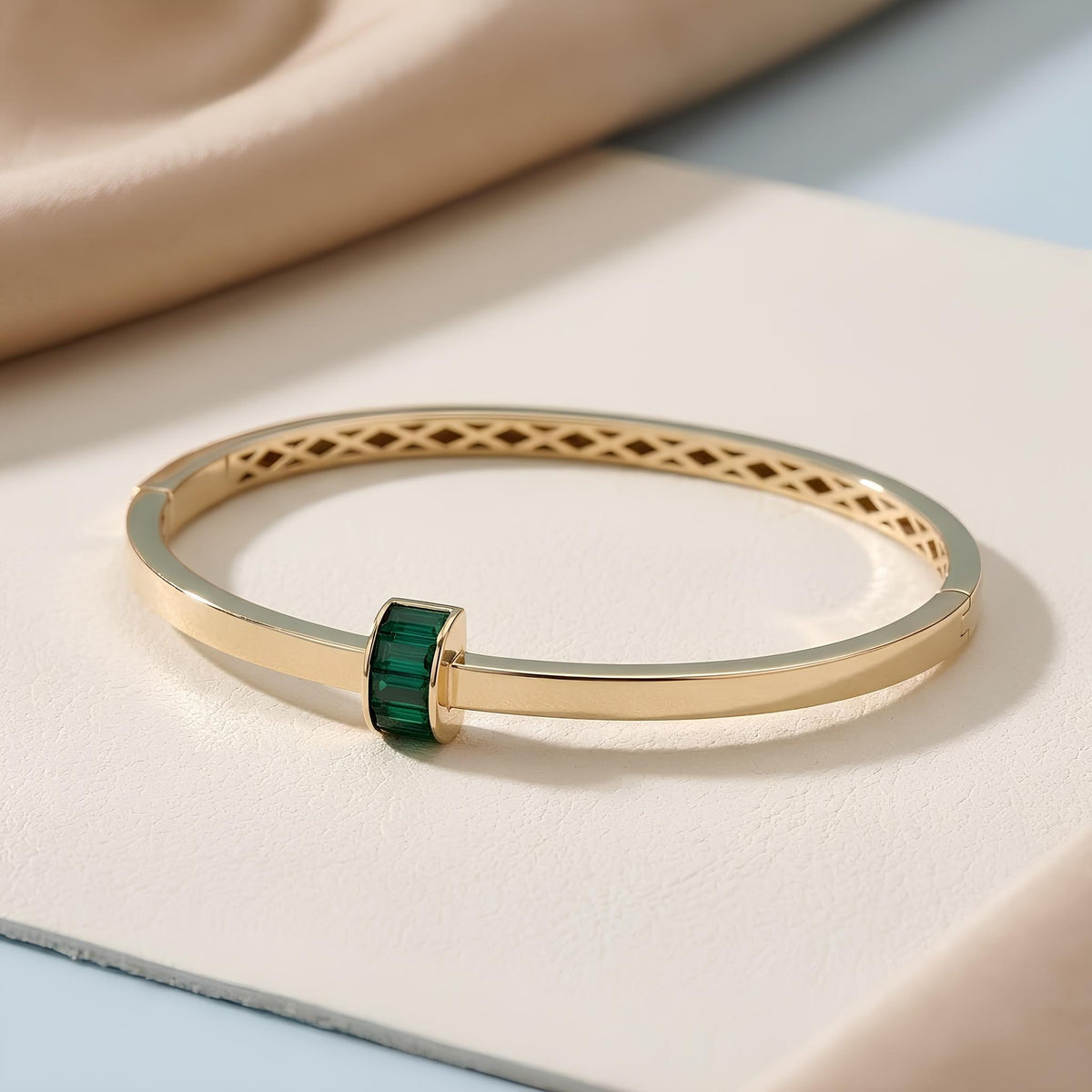 14K / 18K Solid Gold Baguette Zircon Bangle