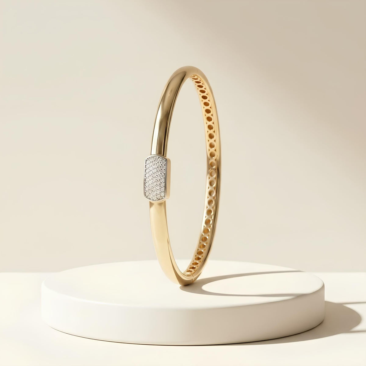 14K / 18K Solid Gold Pave Bar Bangle