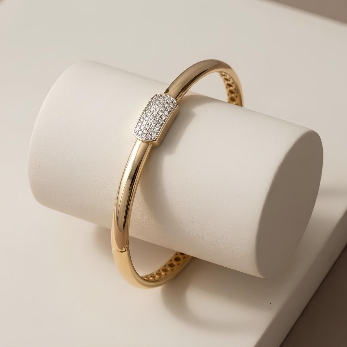 14K / 18K Solid Gold Pave Bar Bangle