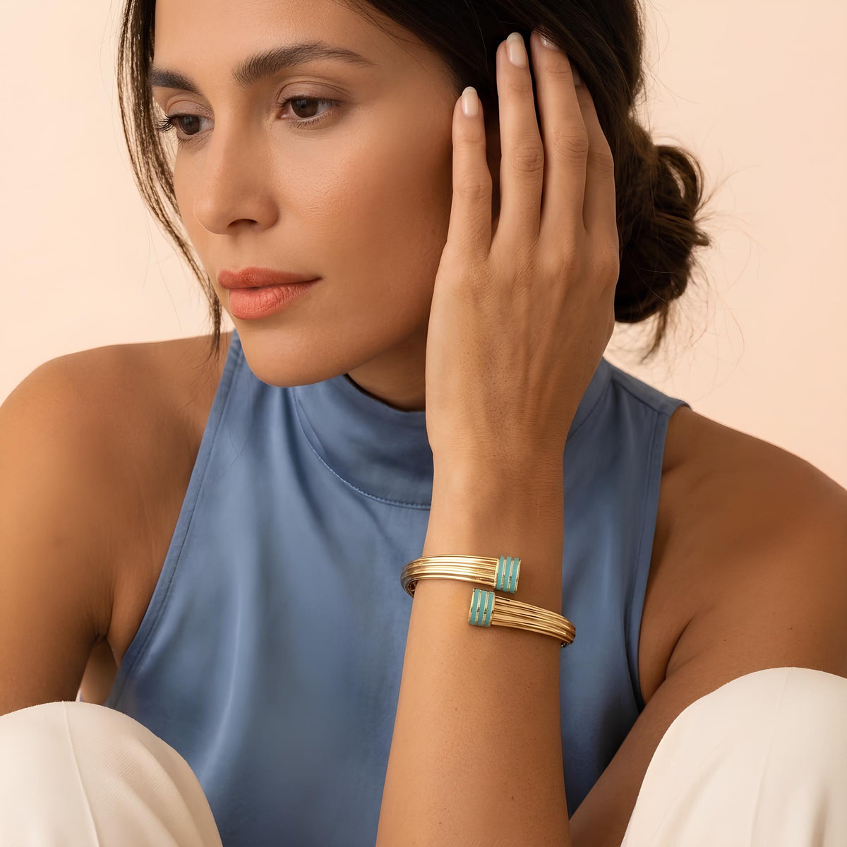 14K / 18K Solid Gold Ottoman-Inspired Enamel Bangle