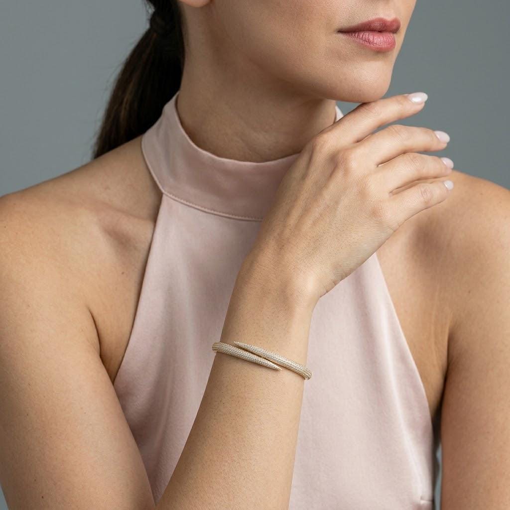 14K / 18K Solid Gold Pave Zircon Wrap Bangle