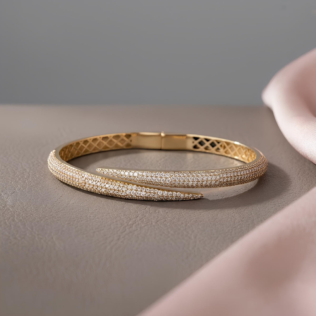 14K / 18K Solid Gold Pave Zircon Wrap Bangle
