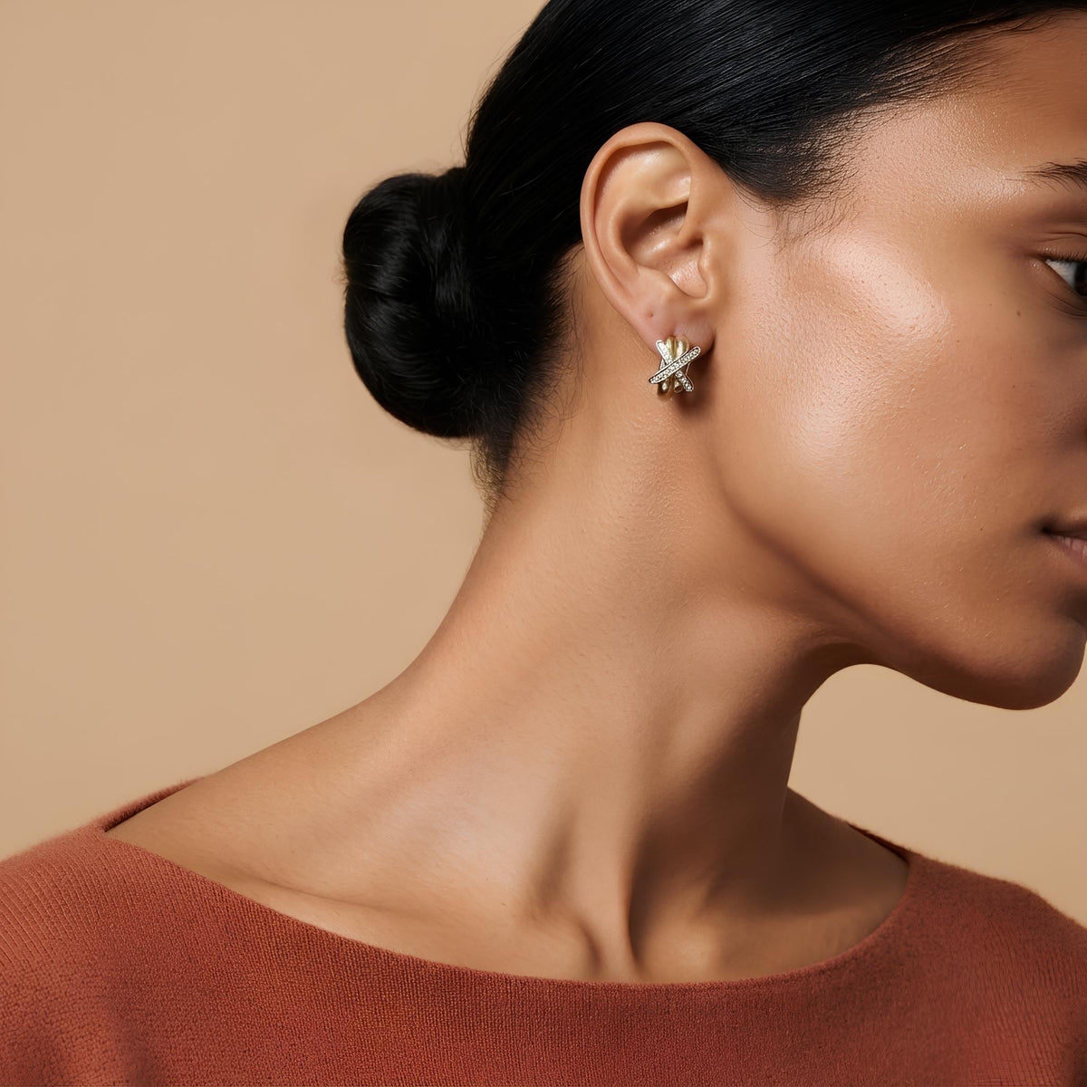 14K / 18K Solid Gold X Huggie Earrings