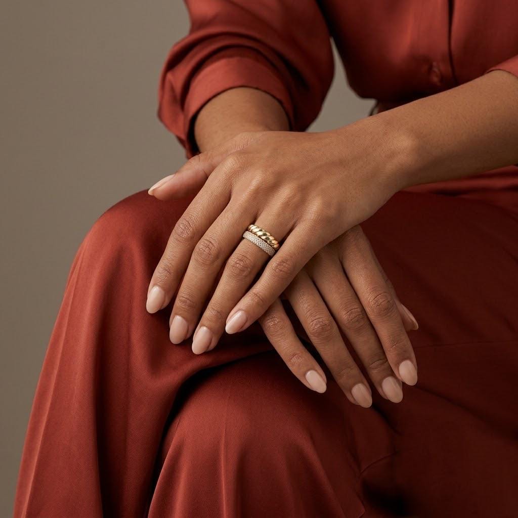 14K / 18K Solid Gold Pave Twisted Band Ring
