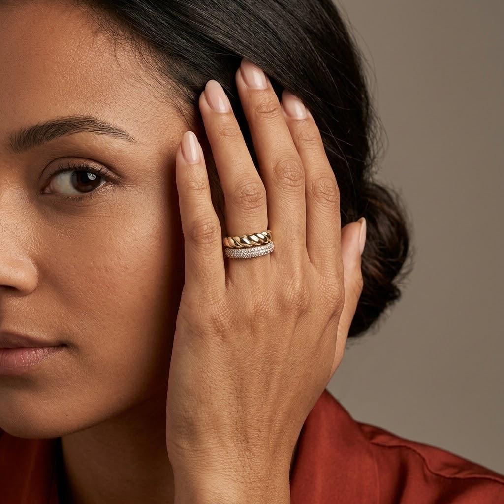 14K / 18K Solid Gold Pave Twisted Band Ring