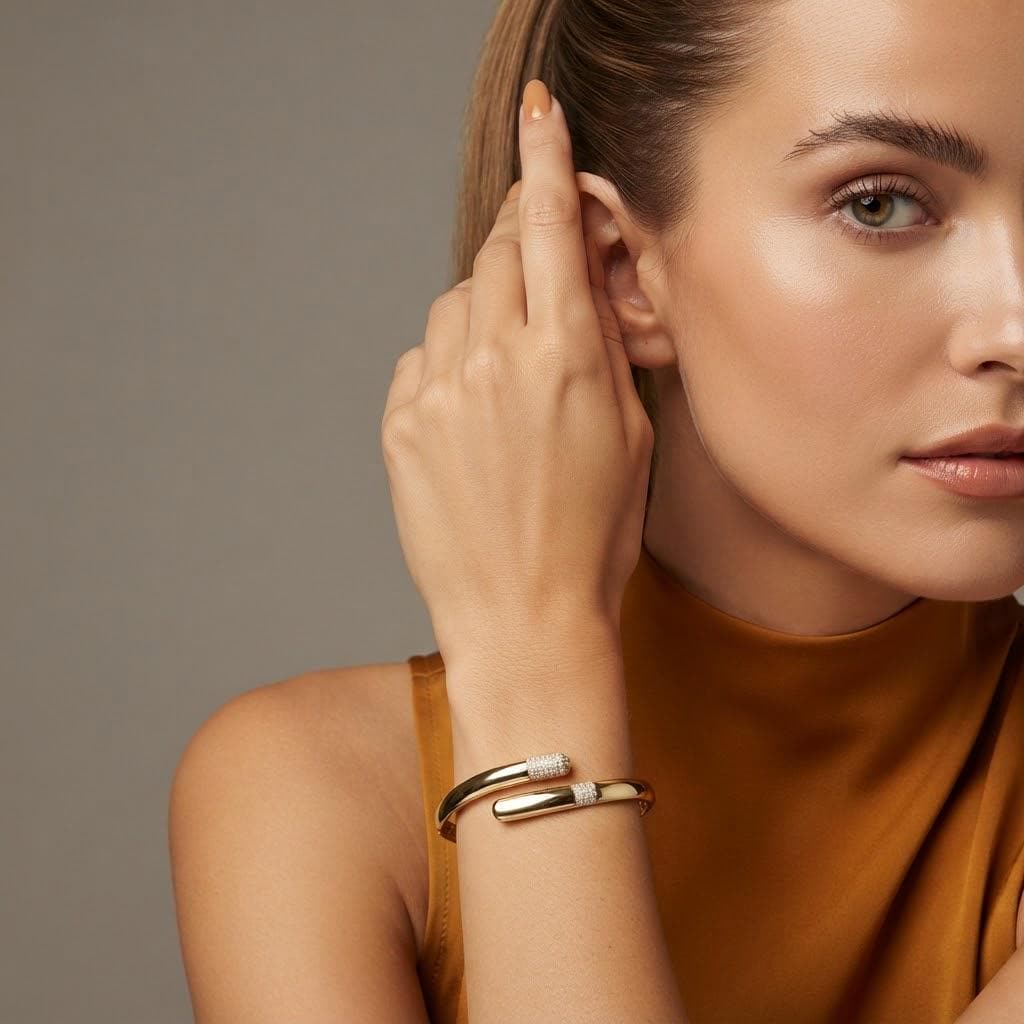 14K / 18K Solid Gold Pavé Zircon Bypass Bangle
