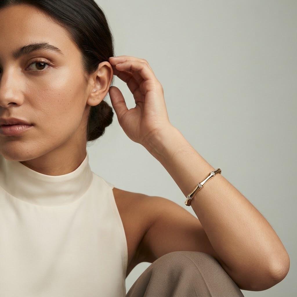 14K / 18K Solid Gold Bamboo Bangle